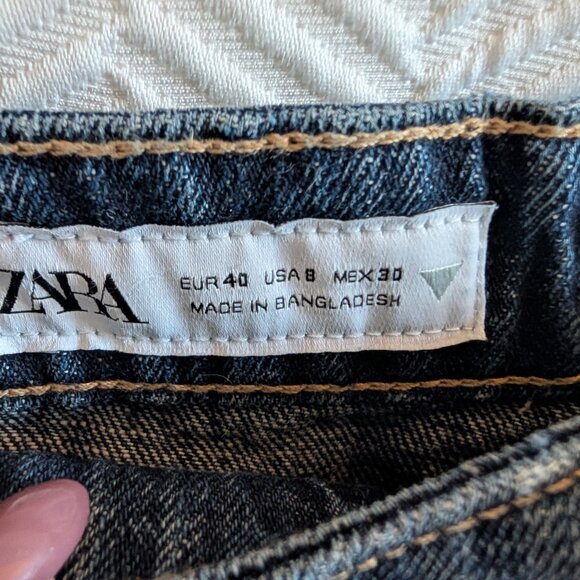 Zara Horseshoe Barrel Jeans Size 8 High Waist Sculpted Leg Dark Blue Wash Denim - Picture 4 of 11
